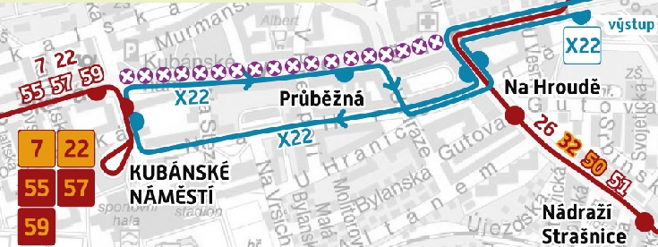 Kubánské náměstí – Průběžná: dočasné přerušení provozu tramvají